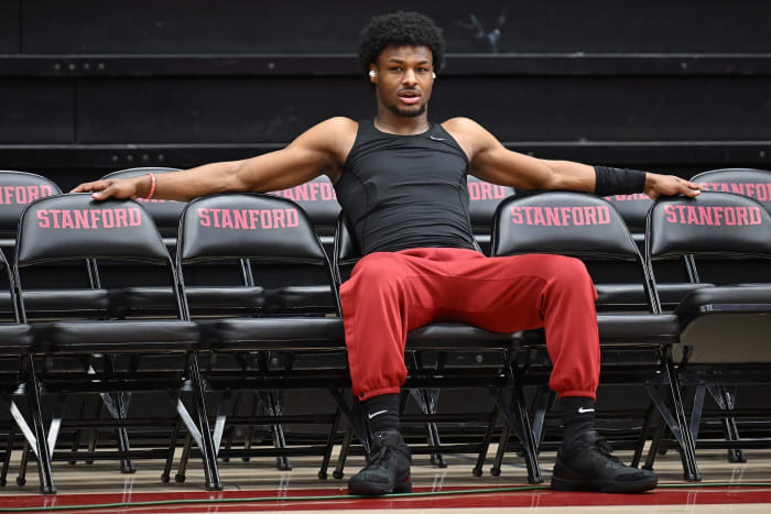 Bronny James before USC’s 99–68 loss to Stanford on Feb. 10, 2024.